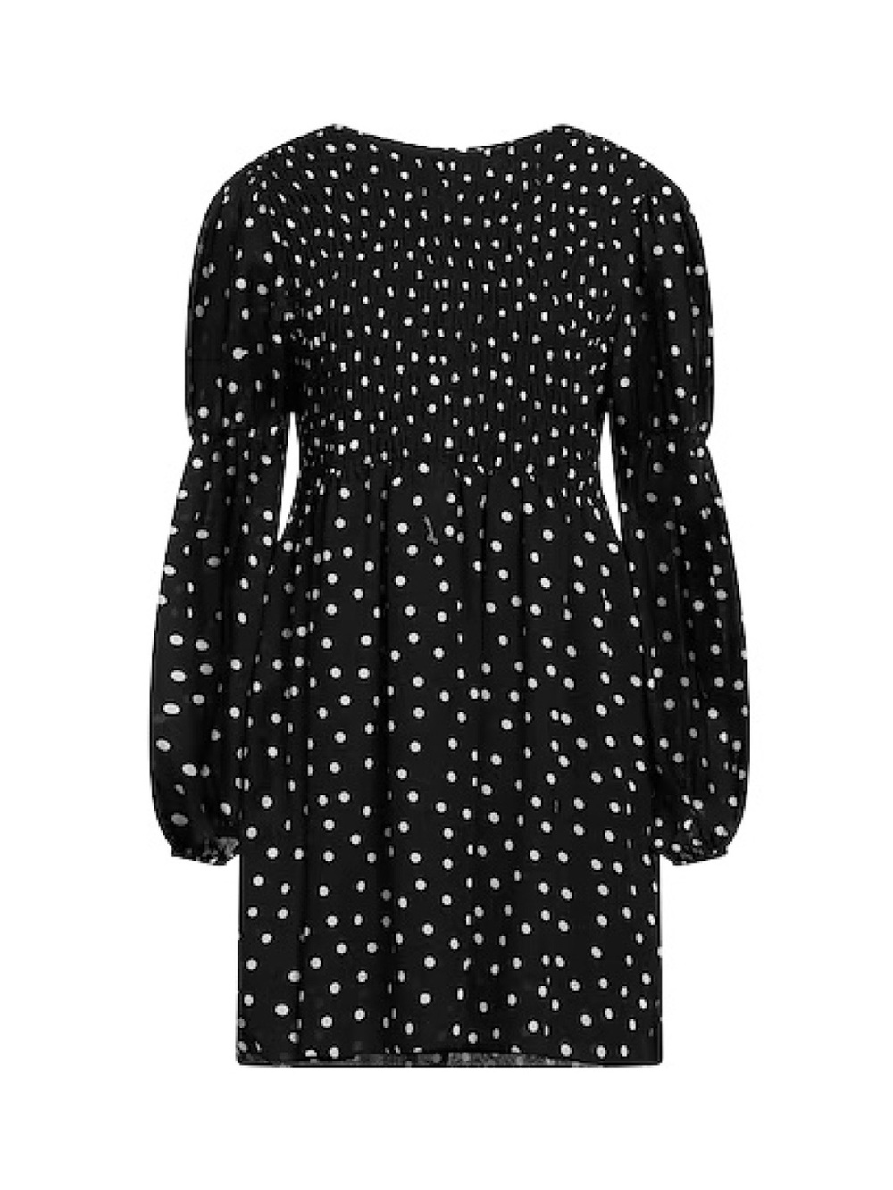 Ganni Black & White Polka Dot Smocked Puff Sleeve Dress
